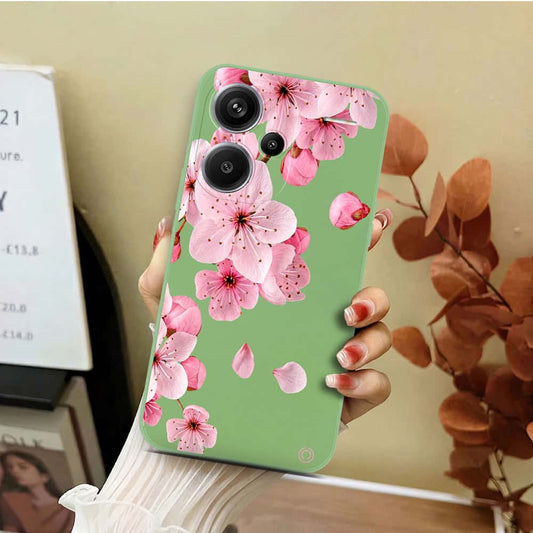 Xiaomi Redmi Note 13 Pro Plus 5G  Cover - Light Green - D4 - ONation Nature Floral Series - HQ Liquid Silicone Soft Case