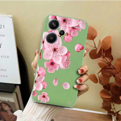 Xiaomi Redmi Note 13 Pro Plus 5G  Cover - Light Green - D4 - ONation Nature Floral Series - HQ Liquid Silicone Soft Case