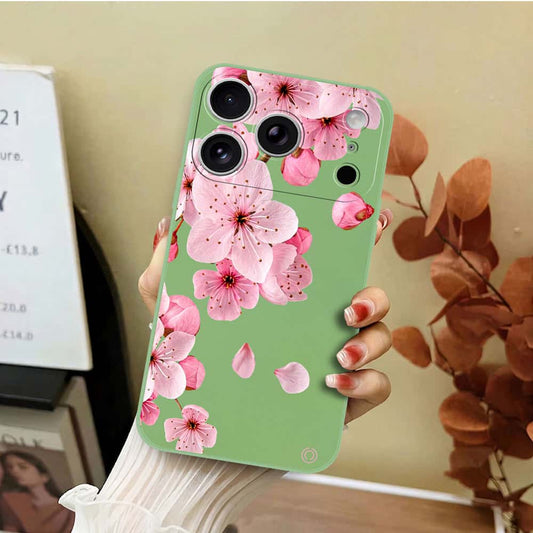 iPhone 17 Pro Max Cover - Light Green - D4 - ONation Nature Floral Series - HQ Liquid Silicone Soft Case