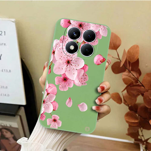 Xiaomi Redmi Note 14 Pro 4G Cover - Light Green - D4 - ONation Nature Floral Series - HQ Liquid Silicone Soft Case