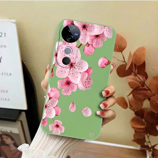 Vivo S19 Cover - Light Green - D4 - ONation Nature Floral Series - HQ Liquid Silicone Soft Case