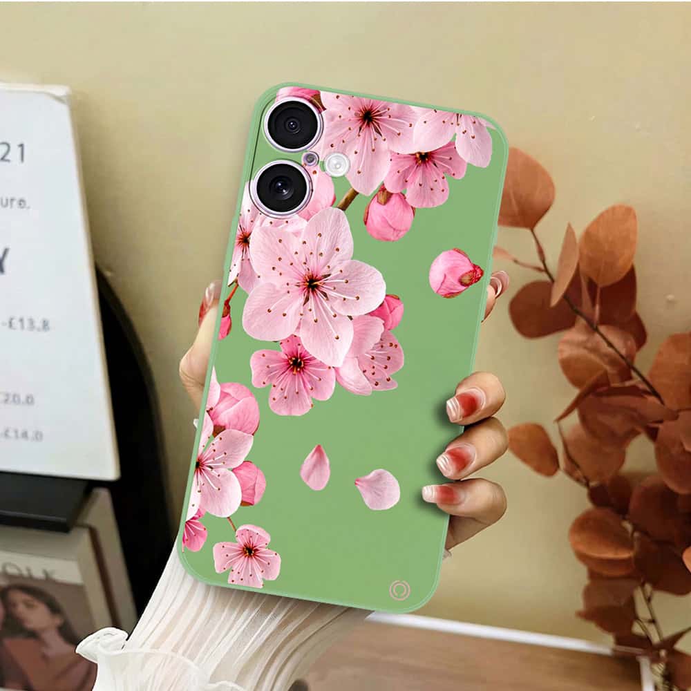 iPhone 17 Cover - Light Green - D4 - ONation Nature Floral Series - HQ Liquid Silicone Soft Case