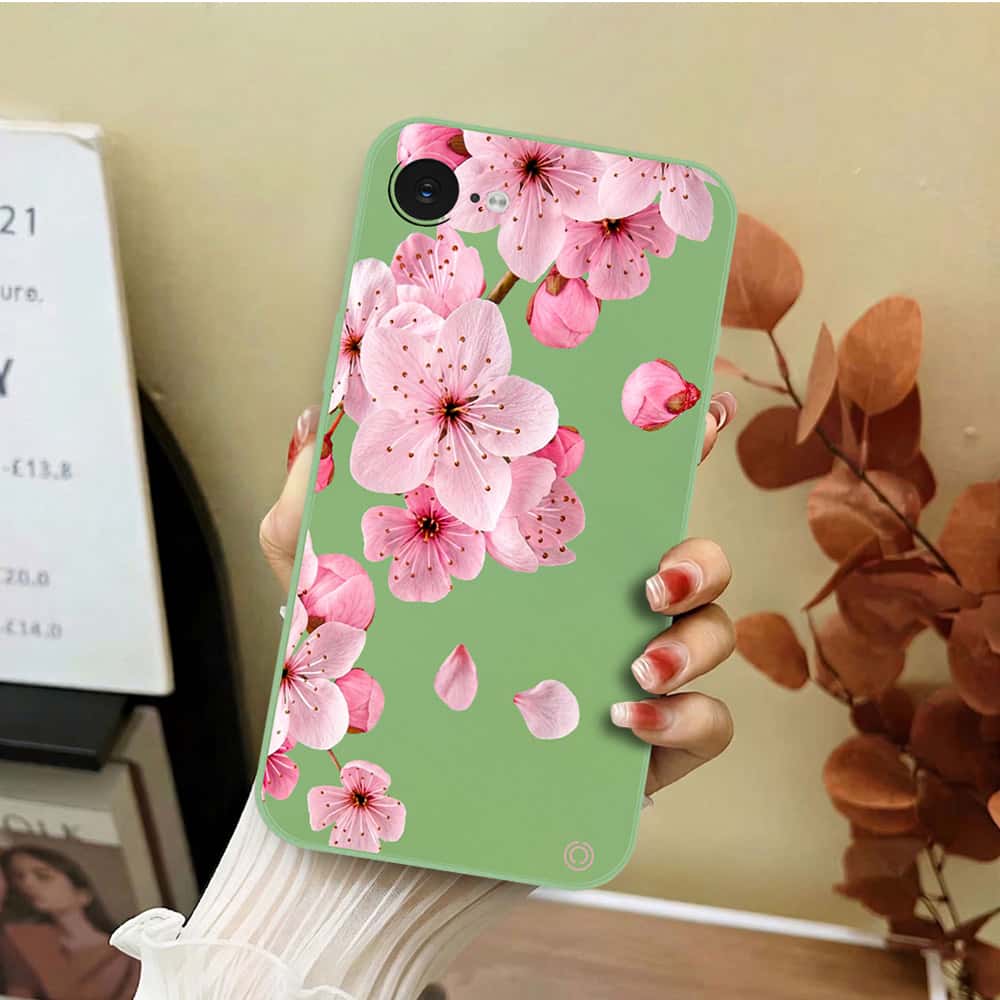 iPhone 17e Cover - Light Green - D4 - ONation Nature Floral Series - HQ Liquid Silicone Soft Case