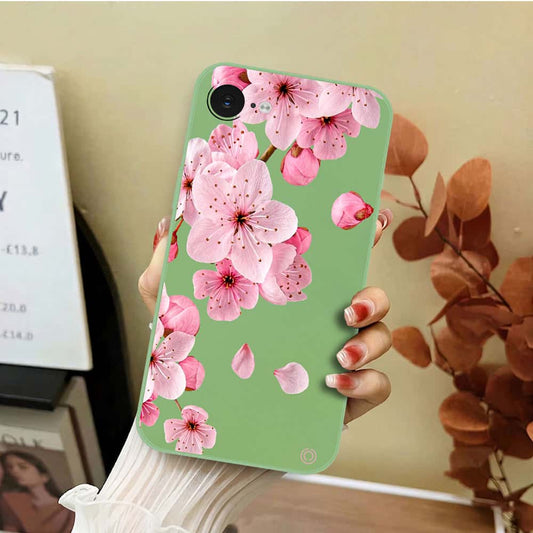 iPhone 16e Cover - Light Green - D4 - ONation Nature Floral Series - HQ Liquid Silicone Soft Case