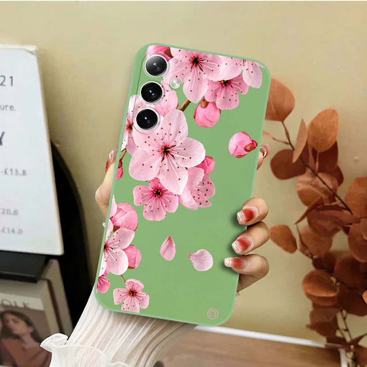 Samsung Galaxy S26 Cover - Light Green - D4 - ONation Nature Floral Series - HQ Liquid Silicone Soft Case