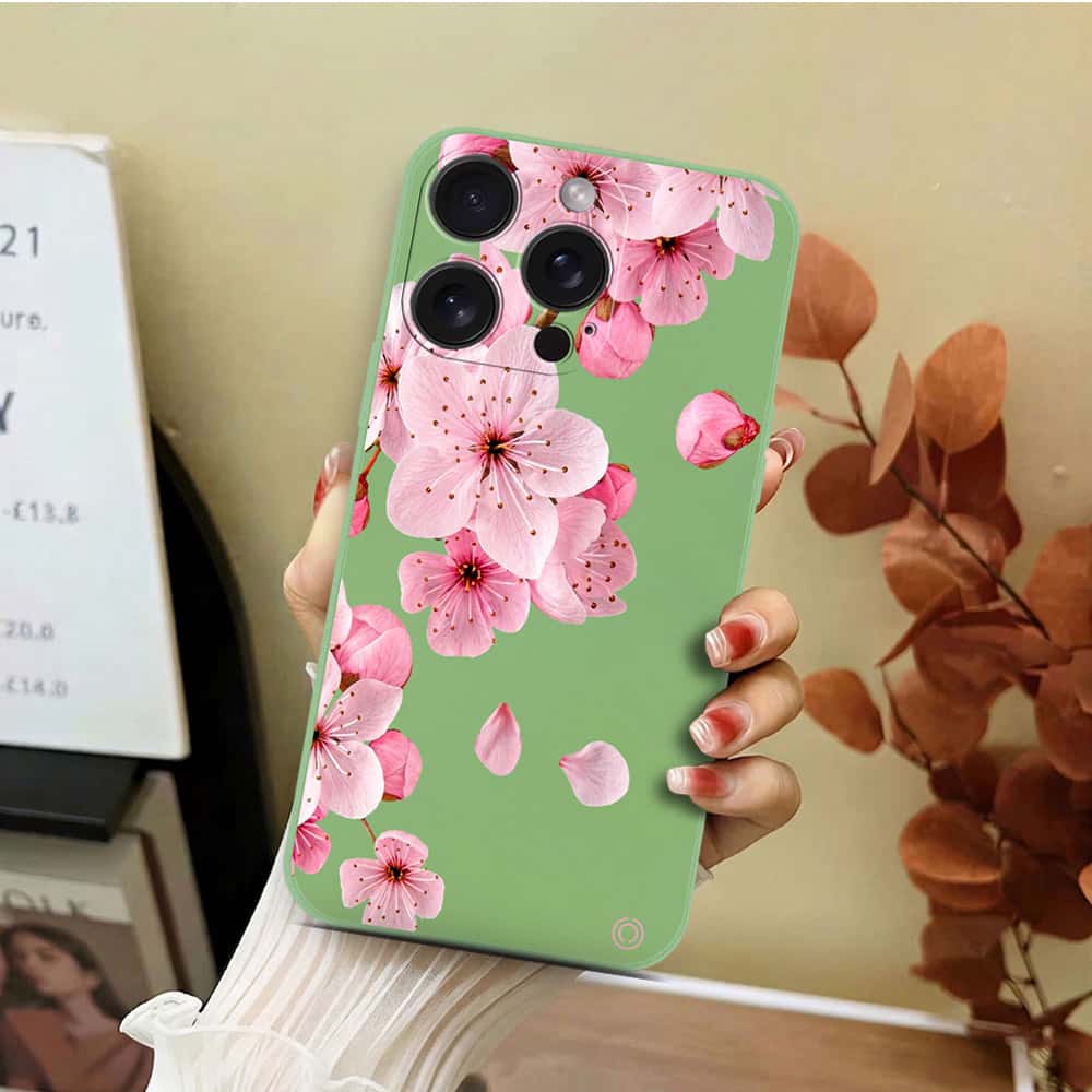 iPhone 16 Pro Max Cover - Light Green - D4 - ONation Nature Floral Series - HQ Liquid Silicone Soft Case