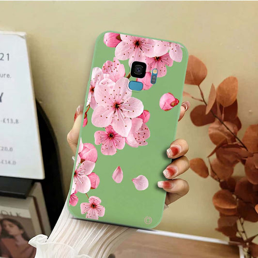 Samsung Galaxy S9 Cover - Light Green - D4 - ONation Nature Floral Series - HQ Liquid Silicone Soft Case