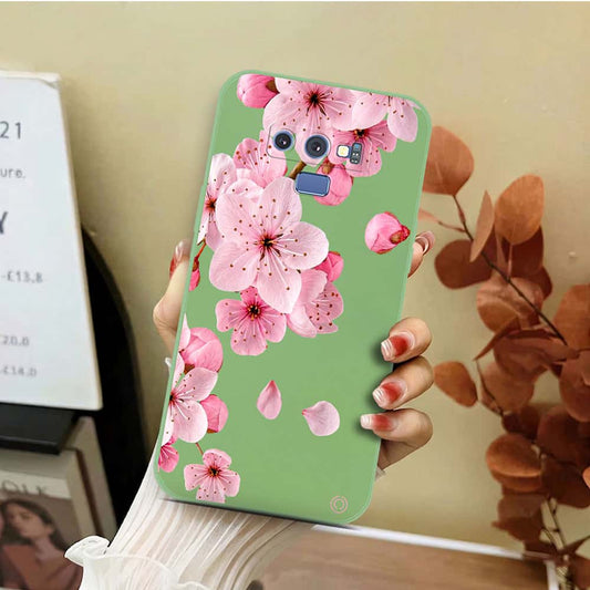 Samsung Galaxy Note 9 Cover - Light Green - D4 - ONation Nature Floral Series - HQ Liquid Silicone Soft Case