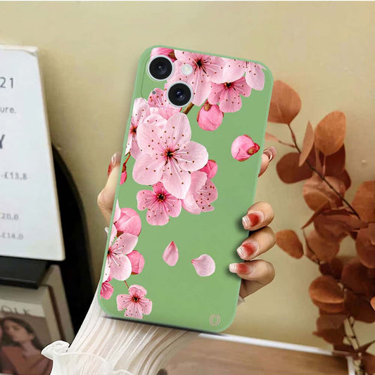 iPhone 15 Cover - Light Green - D4 - ONation Nature Floral Series - HQ Liquid Silicone Soft Case
