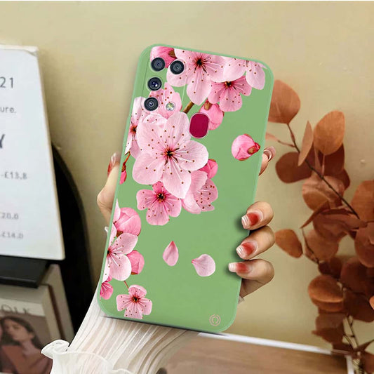 Samsung Galaxy M31 Cover - Light Green - D4 - ONation Nature Floral Series - HQ Liquid Silicone Soft Case