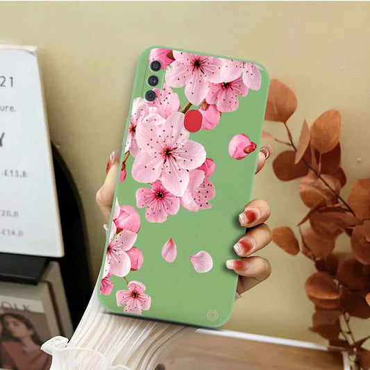 Samsung Galaxy M11 Cover - Light Green - D4 - ONation Nature Floral Series - HQ Liquid Silicone Soft Case