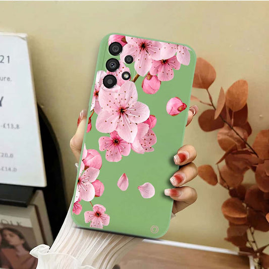 Samsung Galaxy A72 Cover - Light Green - D4 - ONation Nature Floral Series - HQ Liquid Silicone Soft Case