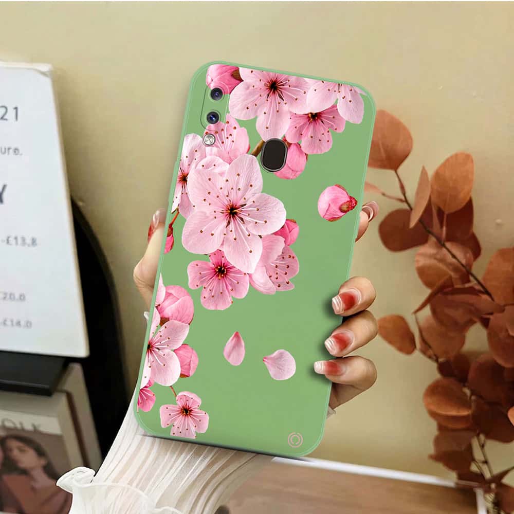 Samsung Galaxy A30 Cover - Light Green - D4 - ONation Nature Floral Series - HQ Liquid Silicone Soft Case