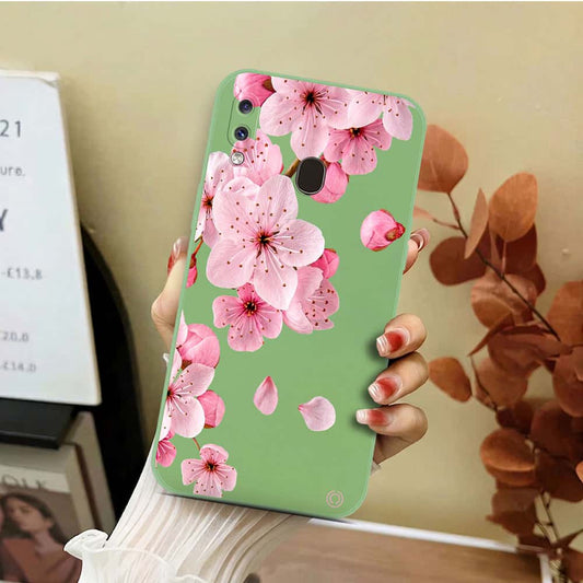 Samsung Galaxy A30 Cover - Light Green - D4 - ONation Nature Floral Series - HQ Liquid Silicone Soft Case