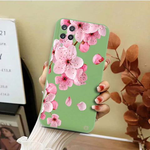 Samsung Galaxy A12 Cover - Light Green - D4 - ONation Nature Floral Series - HQ Liquid Silicone Soft Case