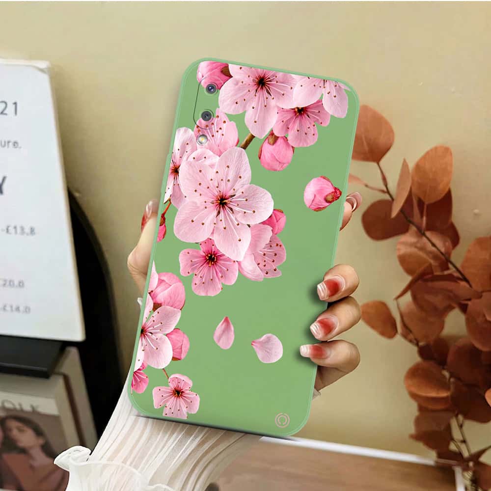 Samsung Galaxy A02 Cover - Light Green - D4 - ONation Nature Floral Series - HQ Liquid Silicone Soft Case
