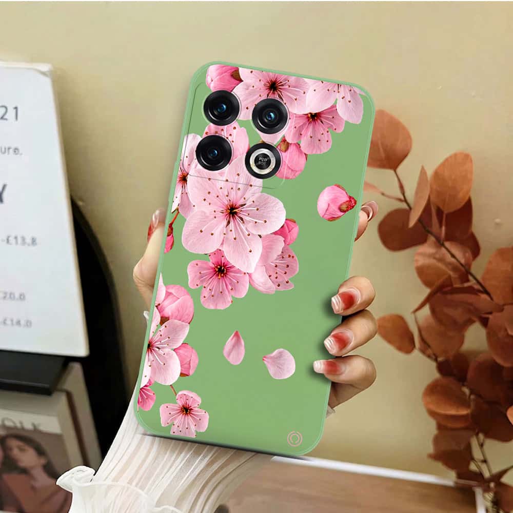OnePlus 10 Pro Cover - Light Green - D4 - ONation Nature Floral Series - HQ Liquid Silicone Soft Case