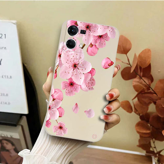 Oppo Reno 7 Lite Cover - Off White - D4 - ONation Nature Floral Series - HQ Liquid Silicone Soft Case