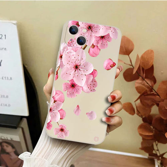 iPhone 13 Mini Cover - Off White - D4 - ONation Nature Floral Series - HQ Liquid Silicone Soft Case