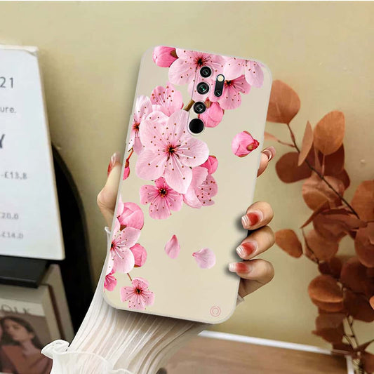 Xiaomi Redmi Note 9 Cover - Off White - D4 - ONation Nature Floral Series - HQ Liquid Silicone Soft Case