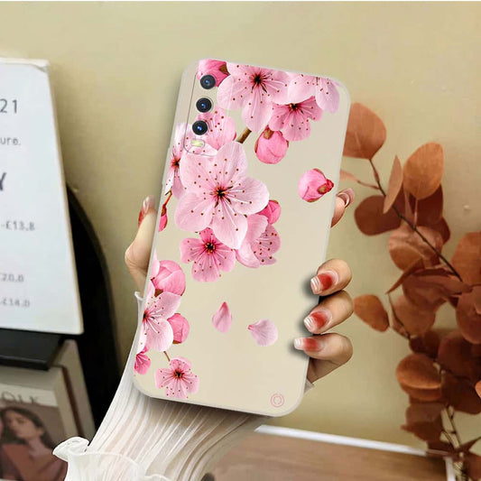 Vivo Y20 Cover - Off White - D4 - ONation Nature Floral Series - HQ Liquid Silicone Soft Case