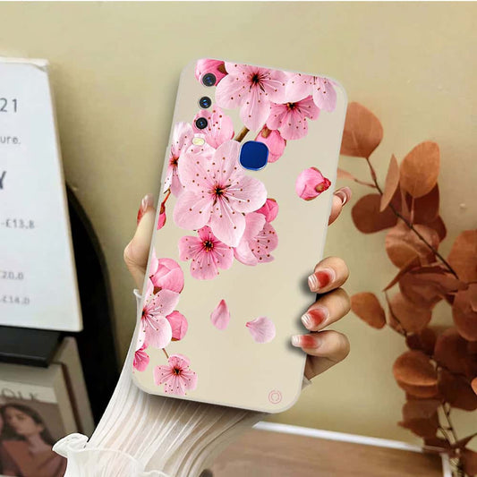 Vivo Y12 Cover - Off White - D4 - ONation Nature Floral Series - HQ Liquid Silicone Soft Case