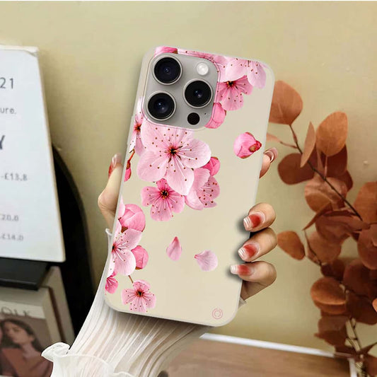 iPhone 15 Pro Max Cover - Off White - D4 - ONation Nature Floral Series - HQ Liquid Silicone Soft Case