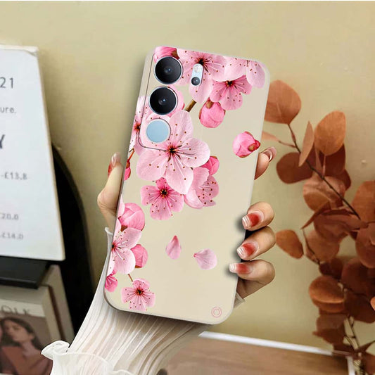 Vivo V29 Cover - Off White - D4 - ONation Nature Floral Series - HQ Liquid Silicone Soft Case