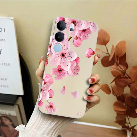 Vivo S17 Pro Cover - Off White - D4 - ONation Nature Floral Series - HQ Liquid Silicone Soft Case