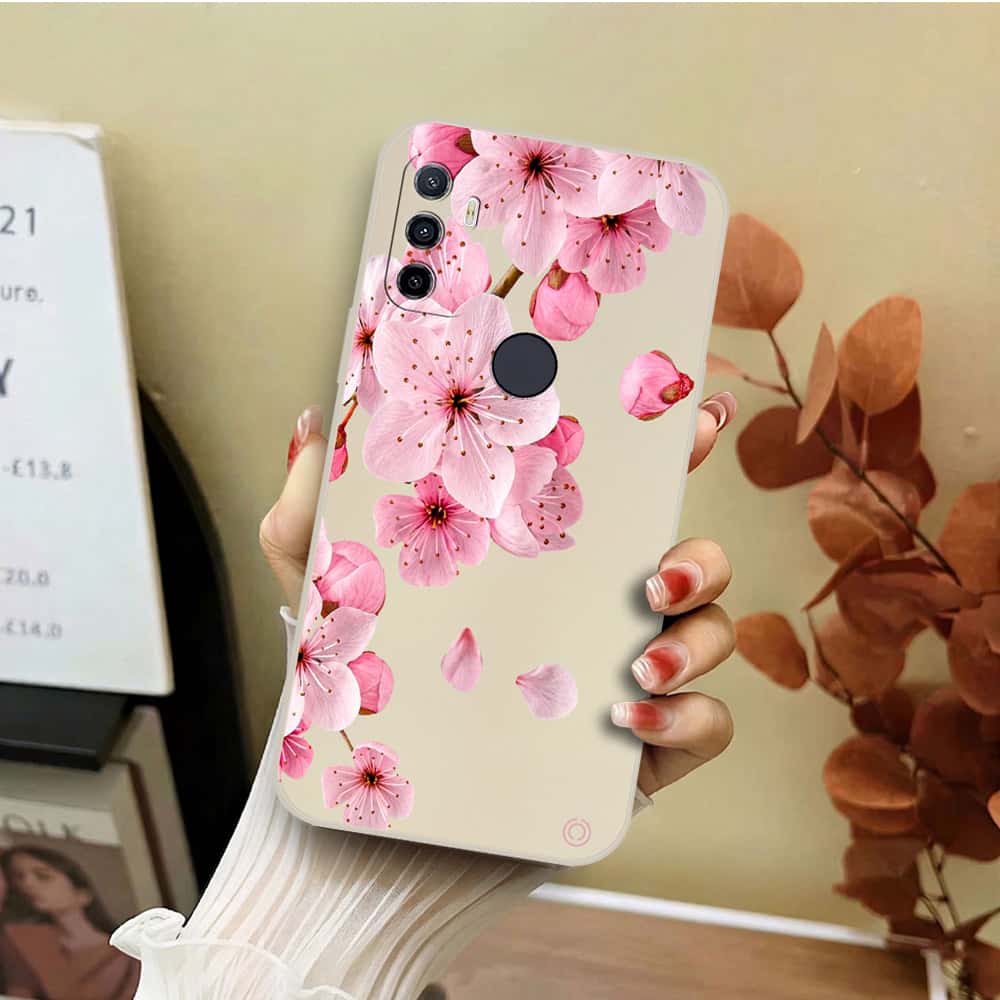 Oppo A32 Cover - Off White - D4 - ONation Nature Floral Series - HQ Liquid Silicone Soft Case