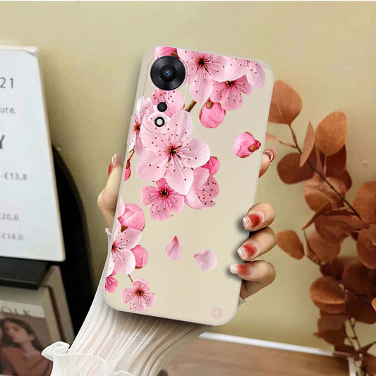 Oppo A58 4G Cover - Off White - D4 - ONation Nature Floral Series - HQ Liquid Silicone Soft Case