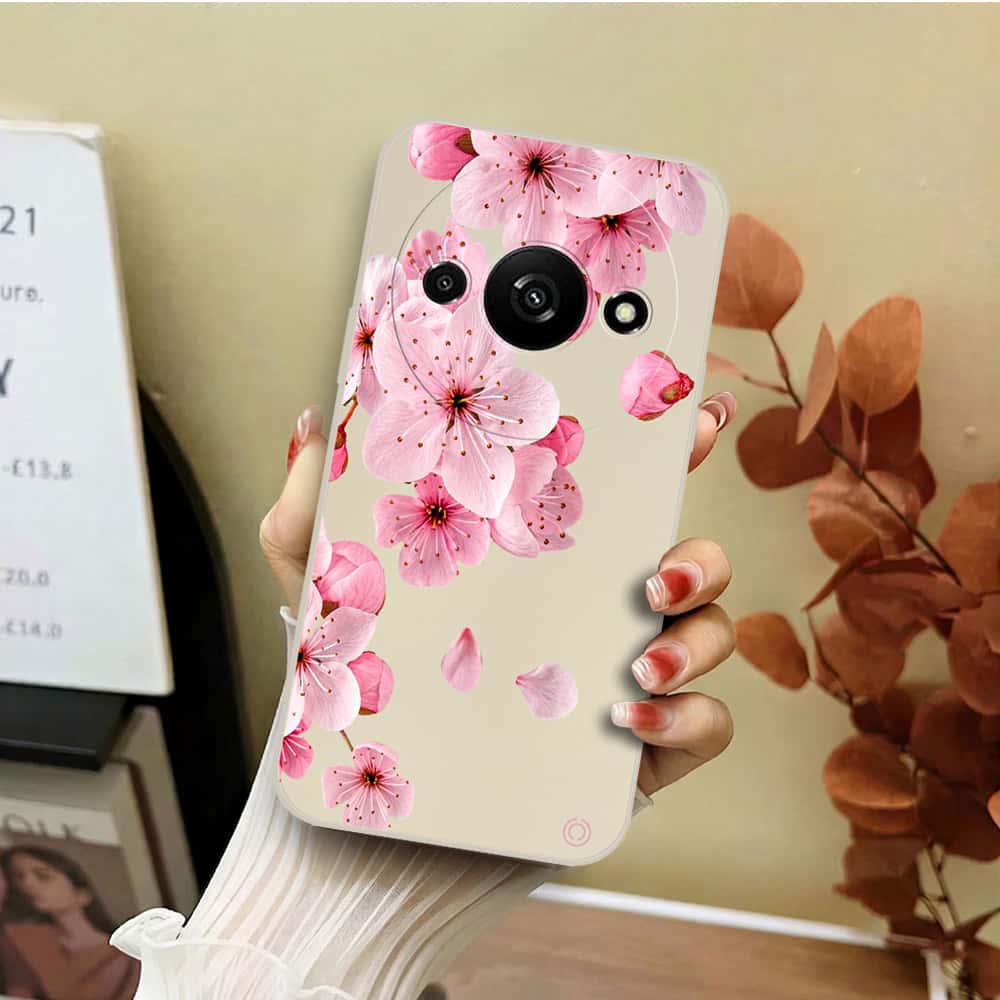 Xiaomi Redmi A3 Cover - Off White - D4 - ONation Nature Floral Series - HQ Liquid Silicone Soft Case