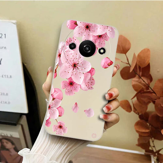 Xiaomi Redmi A3 Cover - Off White - D4 - ONation Nature Floral Series - HQ Liquid Silicone Soft Case