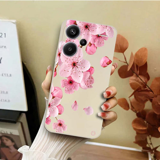 Xiaomi Redmi Note 13 Pro Plus 5G Cover - Off White - D4 - ONation Nature Floral Series - HQ Liquid Silicone Soft Case