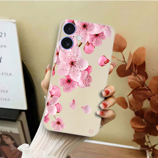 iPhone 16 Cover - Off White - D4 - ONation Nature Floral Series - HQ Liquid Silicone Soft Case