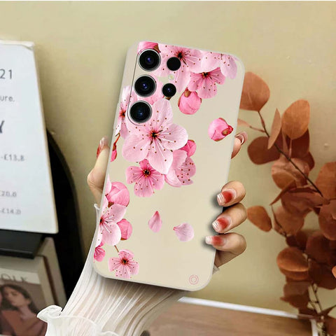 Samsung Galaxy S23 Ultra 5G Cover - Off White - D4 - ONation Nature Floral Series - HQ Liquid Silicone Soft Case