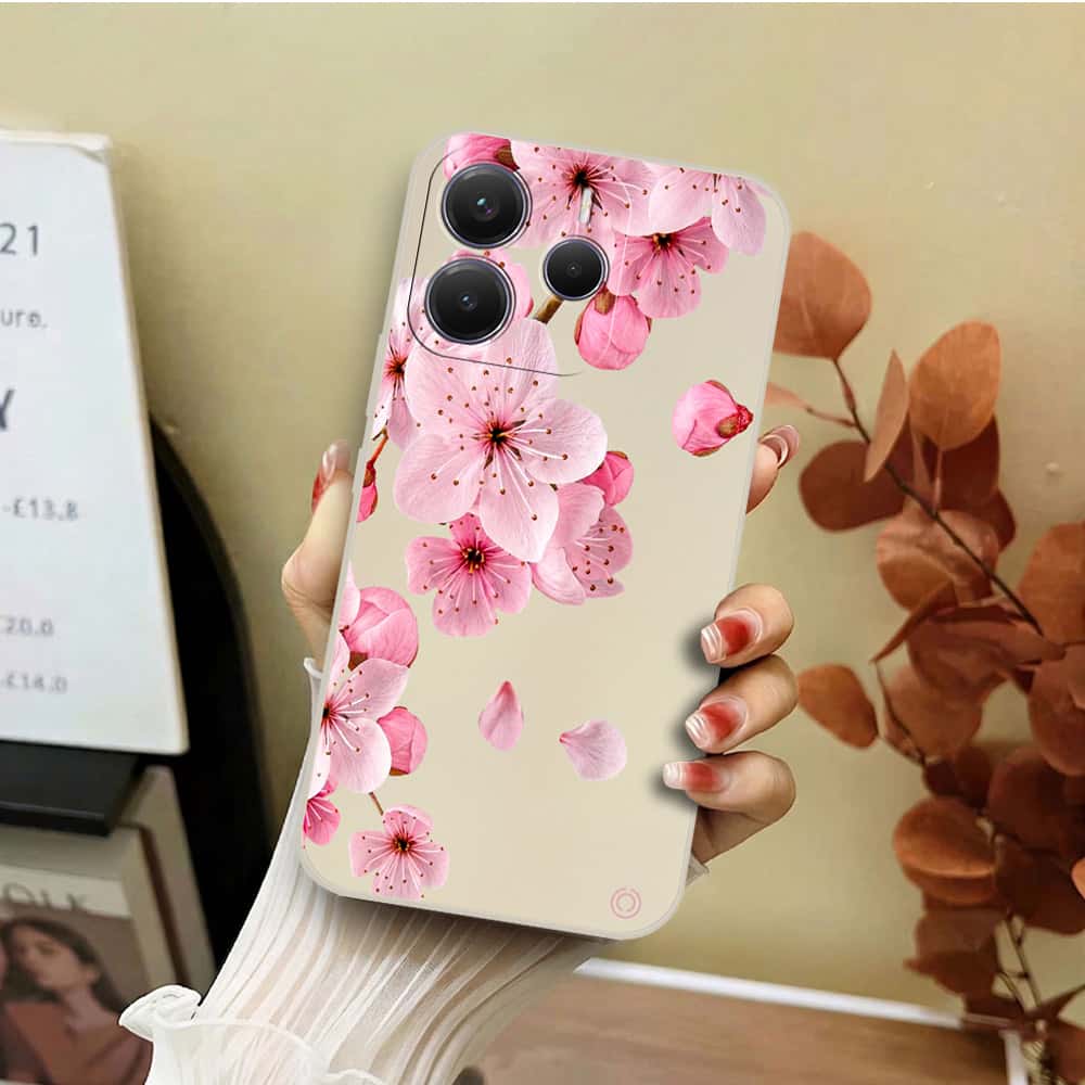 Xiaomi Redmi Note 14 4G Cover - Off White - D4 - ONation Nature Floral Series - HQ Liquid Silicone Soft Case