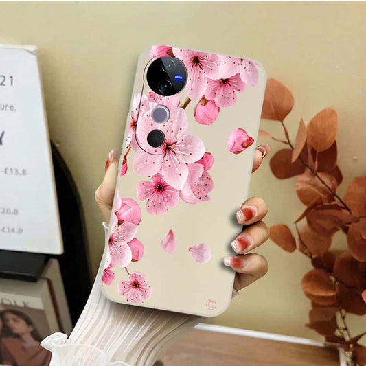Vivo S19 Cover - Off White - D4 - ONation Nature Floral Series - HQ Liquid Silicone Soft Case