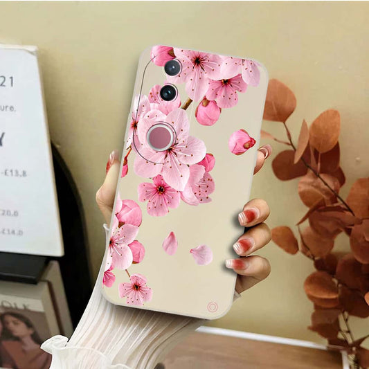 Vivo V50 Cover - Off White - D4 - ONation Nature Floral Series - HQ Liquid Silicone Soft Case