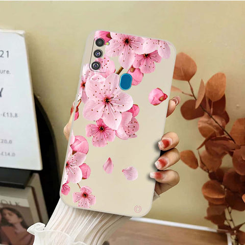 Samsung Galaxy M30s Cover - Off White - D4 - ONation Nature Floral Series - HQ Liquid Silicone Soft Case