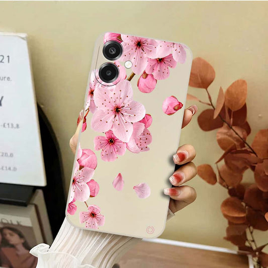 Samsung Galaxy F07 Cover - Off White - D4 - ONation Nature Floral Series - HQ Liquid Silicone Soft Case
