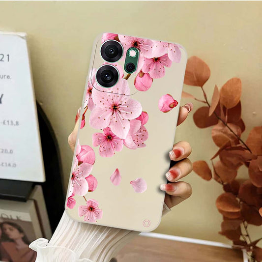 Oppo Reno 14F Cover - Off White - D4 - ONation Nature Floral Series - HQ Liquid Silicone Soft Case