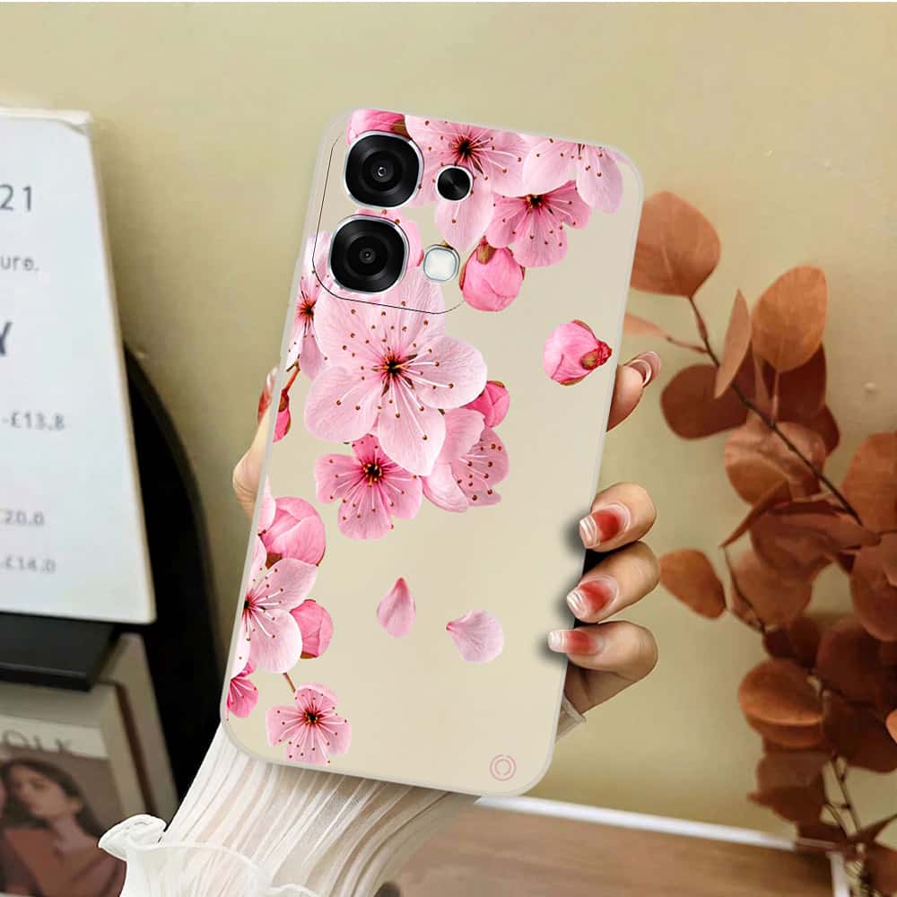 Oppo A6 Pro 4G Cover - Off White - D4 - ONation Nature Floral Series - HQ Liquid Silicone Soft Case