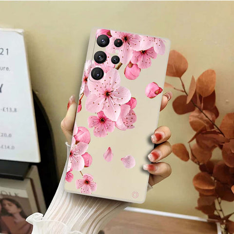 Samsung Galaxy S22 Ultra 5G Cover - Off White - D4 - ONation Nature Floral Series - HQ Liquid Silicone Soft Case