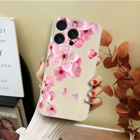 iPhone 15 Pro Cover - Off White - D4 - ONation Nature Floral Series - HQ Liquid Silicone Soft Case