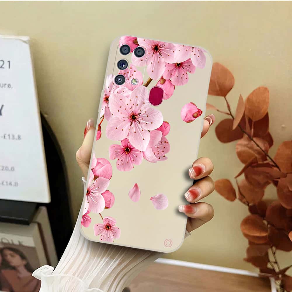 Samsung Galaxy M31 Cover - Off White - D4 - ONation Nature Floral Series - HQ Liquid Silicone Soft Case