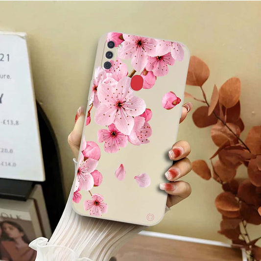 Samsung Galaxy M11 Cover - Off White - D4 - ONation Nature Floral Series - HQ Liquid Silicone Soft Case