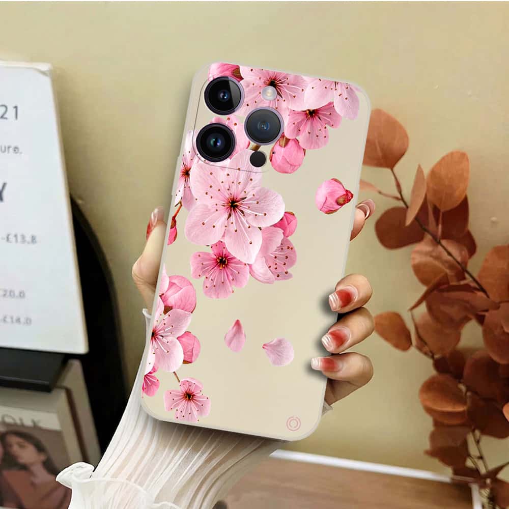 iPhone 14 Pro Cover - Off White - D4 - ONation Nature Floral Series - HQ Liquid Silicone Soft Case