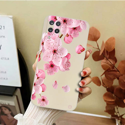 Samsung Galaxy A13 Cover - Off White - D4 - ONation Nature Floral Series - HQ Liquid Silicone Soft Case