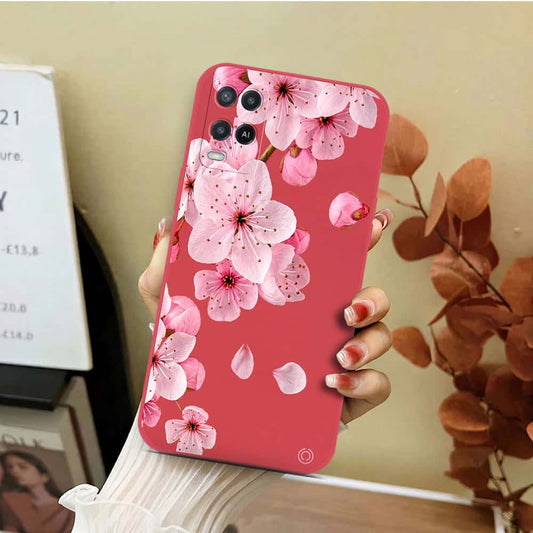 Oppo A55 5G Cover - Red - D4 - ONation Nature Floral Series - HQ Liquid Silicone Soft Case